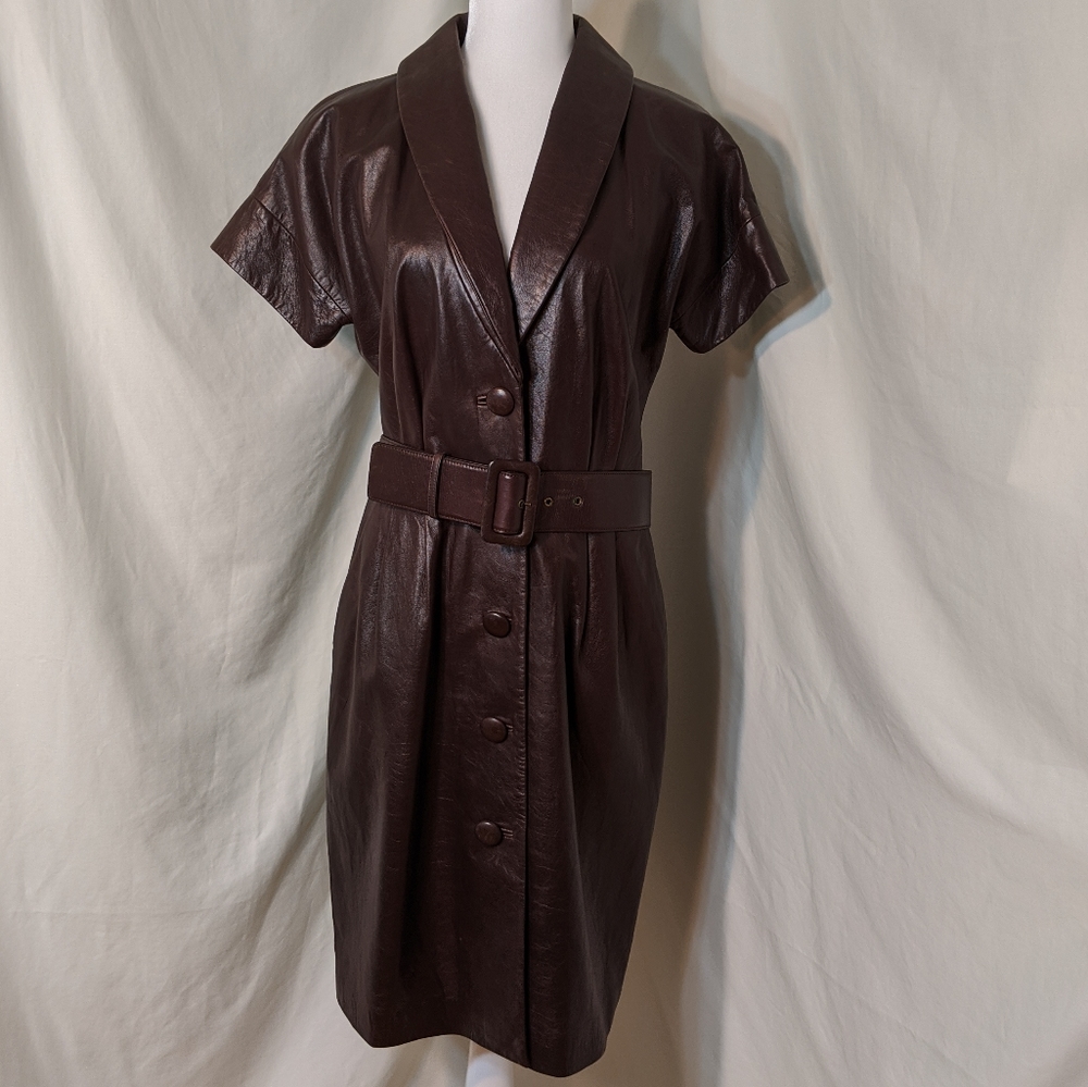 Worth Genuine Brown Leather Vintage Dress Size 10